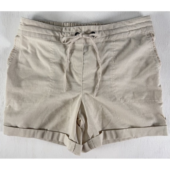 Per Se Pants - Per Se Shorts Ivory Tan‎ Linen Blend Women's Size Small Tie Elastic Coastal